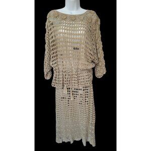 Vintage J.M. Pink  Crochet Lace Top &  Skirt Size M Festive Peasant Boho Wedding